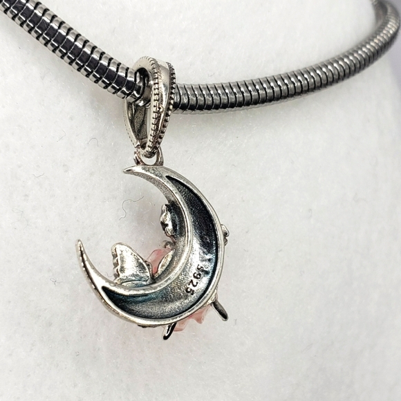 Dangle Cresent Moon Rose Bracelet Charm 925 Sterling Silver Fairycore Coquette - Picture 3 of 7